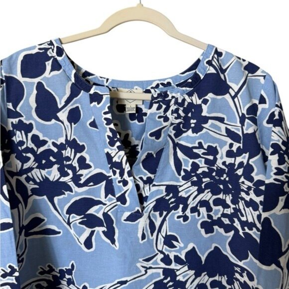 St Johns Bay‎ Womens Linen Top Blouse Size 2X Artsy Floral Beachy Bohemian Blue - Picture 2 of 8